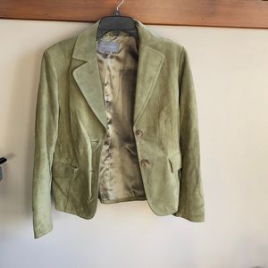 Ann Taylor olive green 100% leather blazer jacket - fully lined.